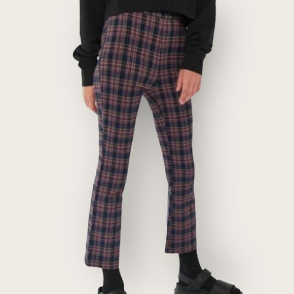 Urban Outfitters Lola Plaid Kick Flare Pant Size 0 Navy Pink Indie Sleeze Grunge - Picture 8 of 8